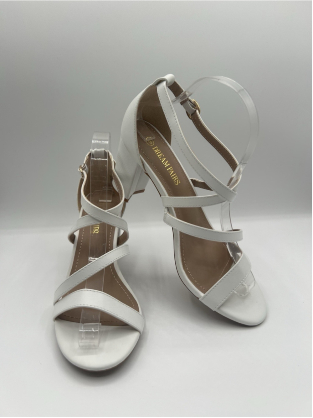 Dream Pairs Heel Sandals Crisscross Strap White Faux Leather Women’s Size 9 NWOB - Picture 8 of 10